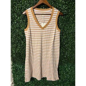Pact 100% Organic Cotton V Neck Softspun Tank Dress In SoHo Stripe Sz Small NWT